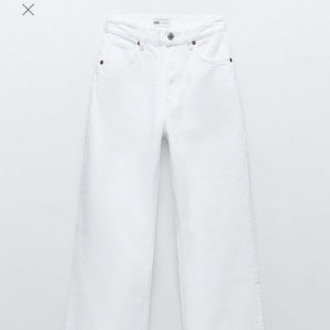 ZARA high rise full length wide leg white jeans